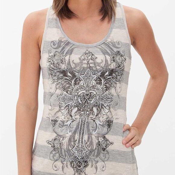 Angels & Diamonds Wing graphic tank metallic thread Rhinestone accents Small - Picture 8 of 8